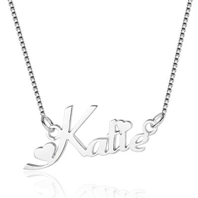 Collar de Corazones con Nombre de Amor de Corte Personalizado - Chapado en Oro Blanco