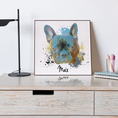 Custom Personalised Pet Portrait Illustration on Glossy Wooden Photo Panel