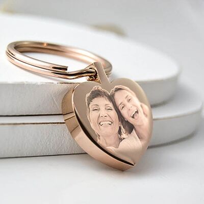 Portachiavi in oro rosa con foto del cuore inciso, regalo per la festa della mamma portachiavi