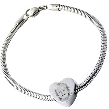 Bracelet Charms - Photo & Texte Gravé Différentes Formes Cadeau Fête des Mères - Coeur - Bracelet Acier Inoxydable 2