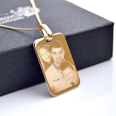 18 kt Gold Plated Dog Tag Pendant with Necklace, Photo & Text Engraved Valentine's day gift