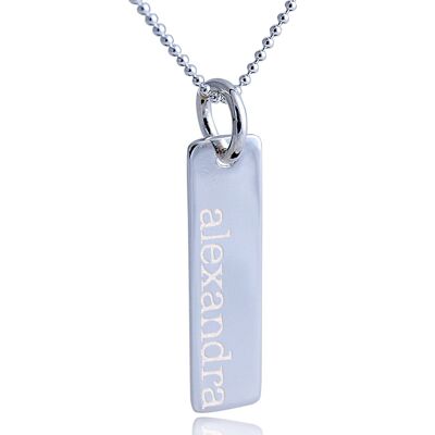 Long Dog Tag Pendant Necklace, Sterling Silver 925 (can be engraved) Mother's day gift