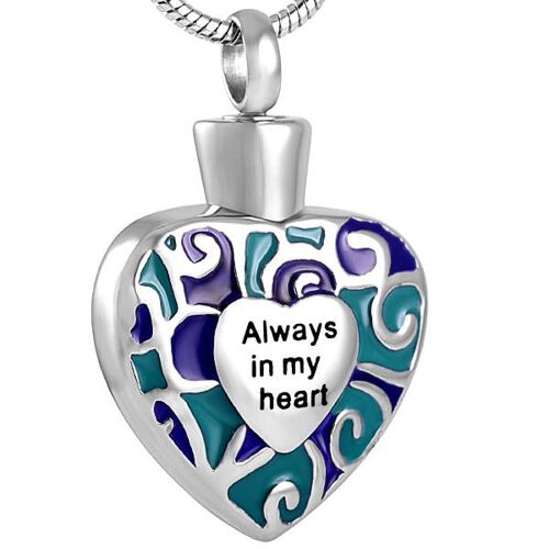 "Always in my Heart" Cremation Jewellery, Colour Pendant, Keepsake - Engravable