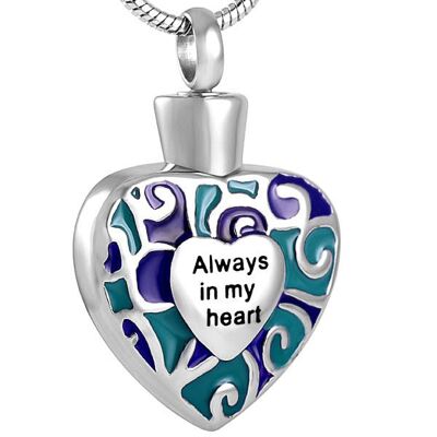 Joyería de cremación "Always in my Heart", colgante de color, recuerdo - grabable