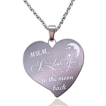 Pendentif Coeur Fête des Mères "Je t'aime jusqu'à la Lune et Retour" 1