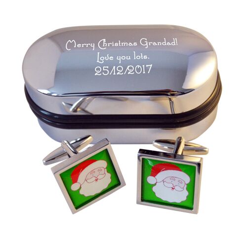 Christmas Themed Cufflinks in a Personalised Engraved Chrome Gift Box