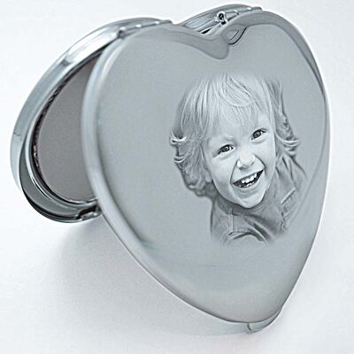 Coeur Compact Miroir Photo Gravé Cadeau Fête des Mères