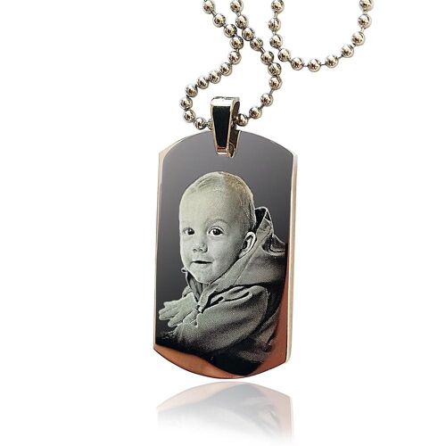 ID Tag Pendant - Military style Dog Tag Photo Engraved (medium) Valentine's day gift