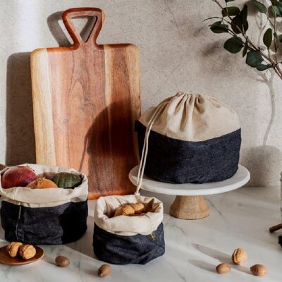 Bread bag - fruit basket L with cord jeans