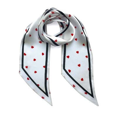 Tiny Hearts Silk Neck Scarf White & Red
