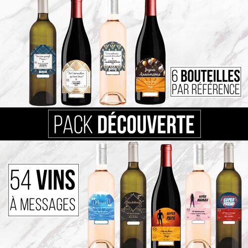 Pack découverte – 54 Bouteilles de vins à messages - 9 Thèmes différents