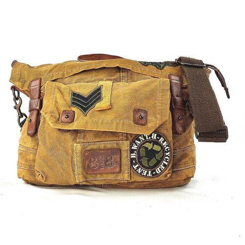 Borsa Tracolla/Postina multifunzione Zaino,  Toppe Tinto Capo Dyed Patch Bag Postina Shoulder Bag with Backpack "Messenger / BackPack" function Overdye Beige Green - with Lining