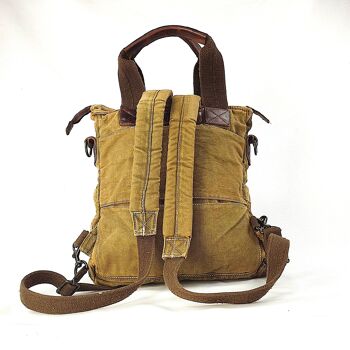 Pilot Bag Patches Garment Dyed Backpack and Shoulder Bandoulière "Tote Pilot / BackPack Medium Size" Beige - Vert avec Doublure 4