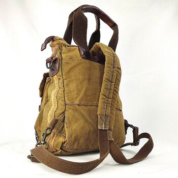 Pilot Bag Patches Garment Dyed Backpack and Shoulder Bandoulière "Tote Pilot / BackPack Medium Size" Beige - Vert avec Doublure 5