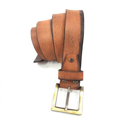Leather Belt 38.mm Antiqued by Hand Black Line
