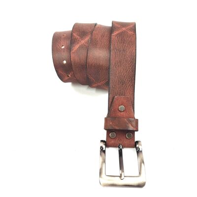Leather Belt 38.mm Antiqued by Hand Cross Design Cognac