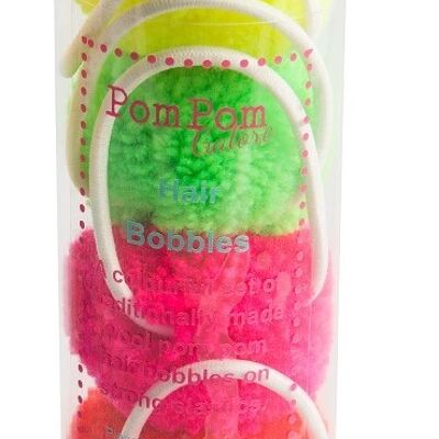 Four Pom Pom Hair Bobbles -  Neon