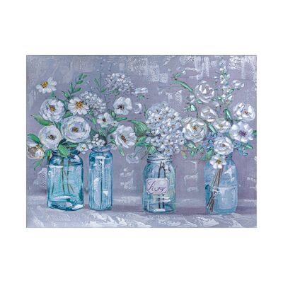 TABLEAU DE FLEURS SUR VERRE - 120x3x90cm