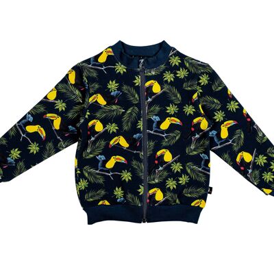 Warm jacket with toucan print, blue