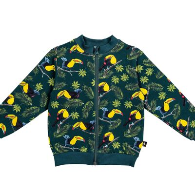 Warm jacket with toucan print, green