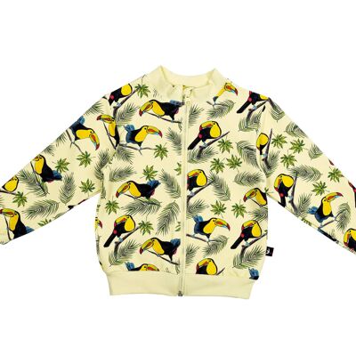 Warm jacket with toucan print, yellow