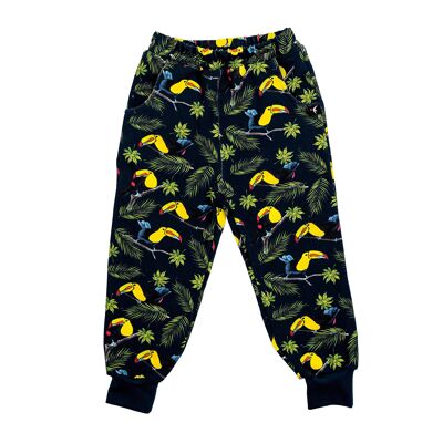 Warm pants with toucan print, blue