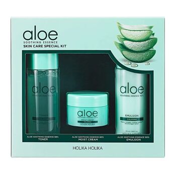 Aloe Soothing Essence Skin Care Special Kit.Ensemble de soins du visage.