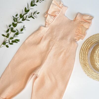 Florence Dungarees - Peach - Button Back 0 - 6 mth