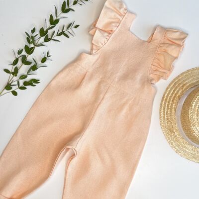 Florence Dungarees - Peach - Tie Back 6 - 12 mth