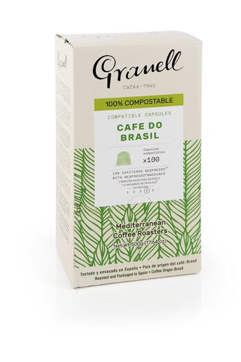 Espresso Café Do Brasil 100 unités - Capsules compostables compatibles avec Nespresso 2