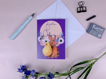 Carte de voeux lapin et poussin violet 2