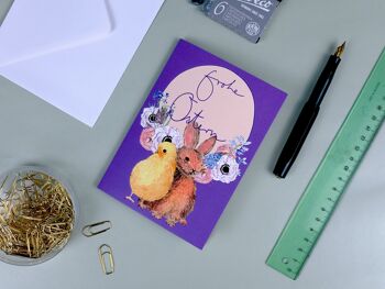 Carte de voeux lapin et poussin violet 3