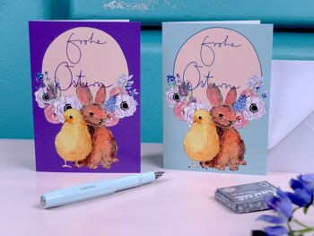 Carte de voeux lapin et poussin violet 4