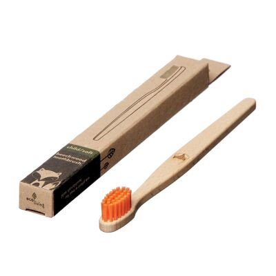 Kids 100% Plant-Based Beech Wood Toothbrush - Fox (FSC 100%)  ORANGE BRISTLES - 35 UNITS