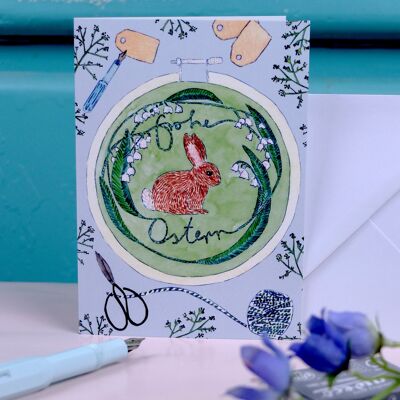 Greeting card stick bunny blue