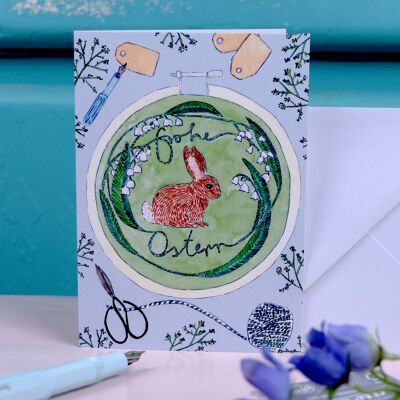 Greeting card stick bunny blue