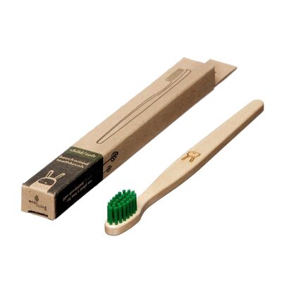 Brosse à dents en bois de hêtre 100% végétale pour enfants - Lapin (FSC 100%) POILS VERTS