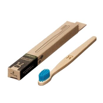 Brosse à dents en bois de hêtre 100% végétale pour enfants - Lapin (FSC 100%) POILS BLEUS 1