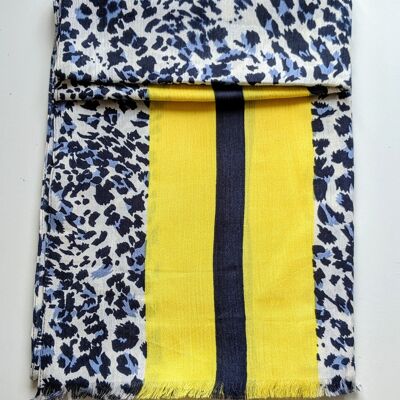 Leopard Scarf - Navy Print with Yellow Stripes