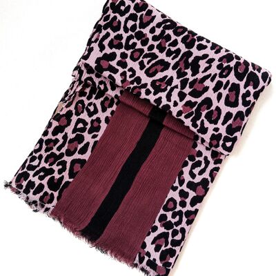 Bufanda de leopardo - Rosa con estampado de color baya