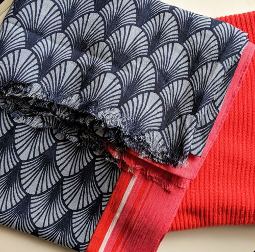 Leaf Print Scarf - Navy - Navy