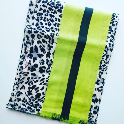 Leopard Scarf - Navy Print with Lime Stripes