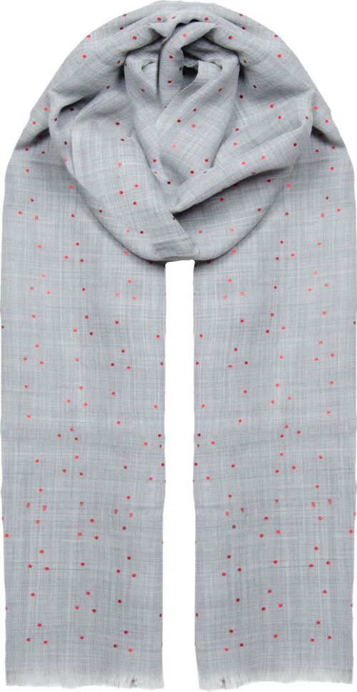 Foil Dot Wool Scarf - Grey Melange with Red foil Dots