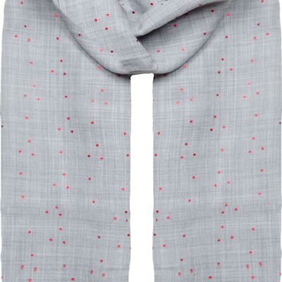 Bufanda de lana Foil Dot - Grey Melange with Red Foil Dots
