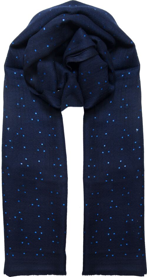 Foil Dot Wool Scarf - Navy with Electric Blue Foil Dots