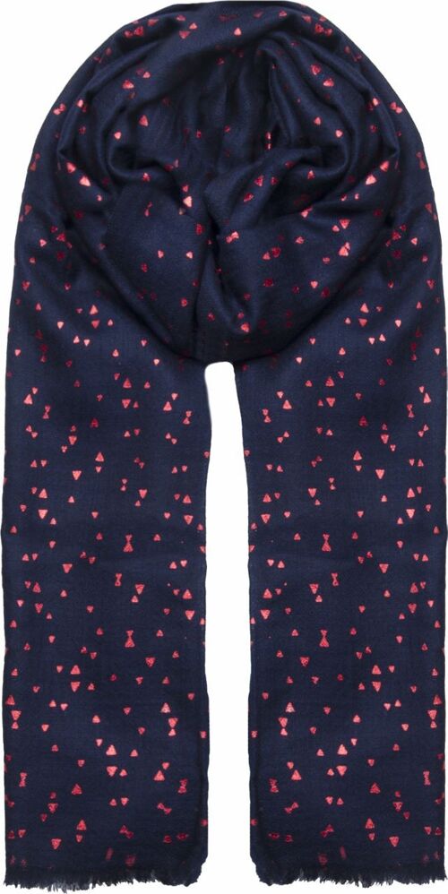 Geo Foil Wool Scarf - Navy with Red Foil