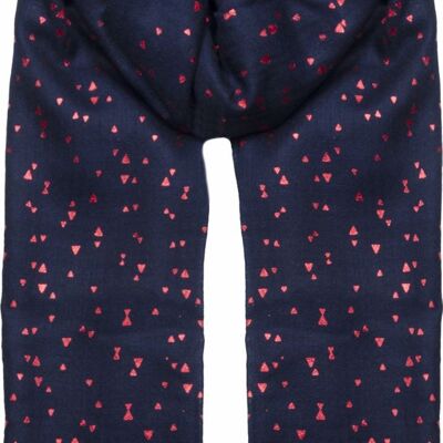 Geo Foil Wool Scarf - Navy with Red Foil