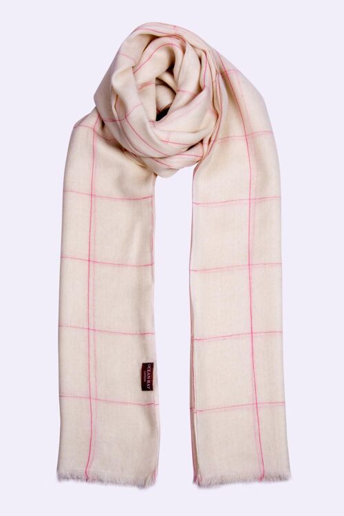 Fine cashmere Kiara Scarf - Hot Pink - Off White