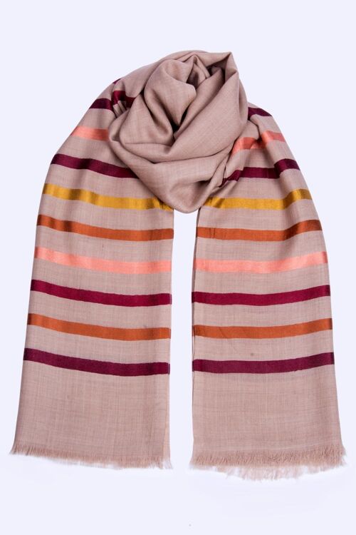 Berry Stripe Wool Silk Scarf