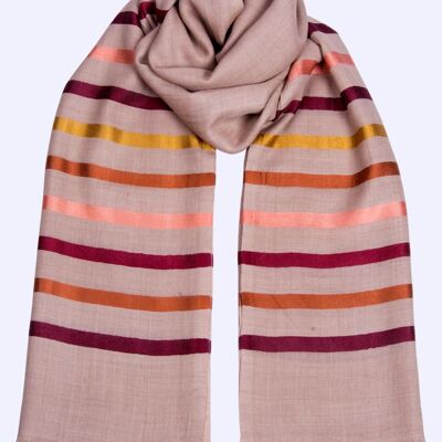 Berry Stripe Wool Silk Scarf